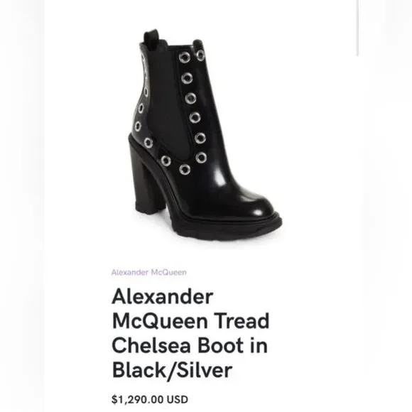 Alexander McQueen Tread Grommet Embellished Boots Black, New, Size 41 - Picture 4 of 16